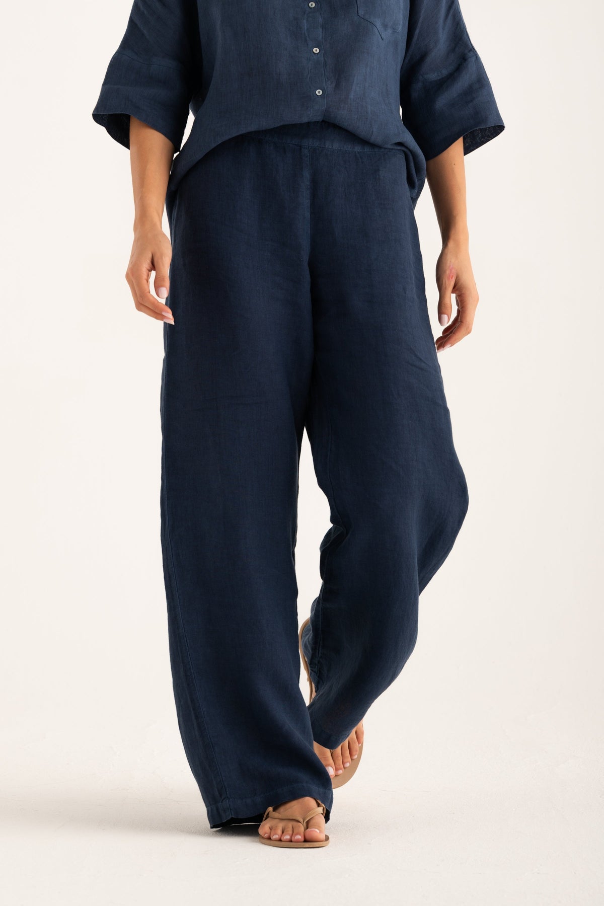 Women's Wide-Leg Linen Pants – Navy Fade, view 1