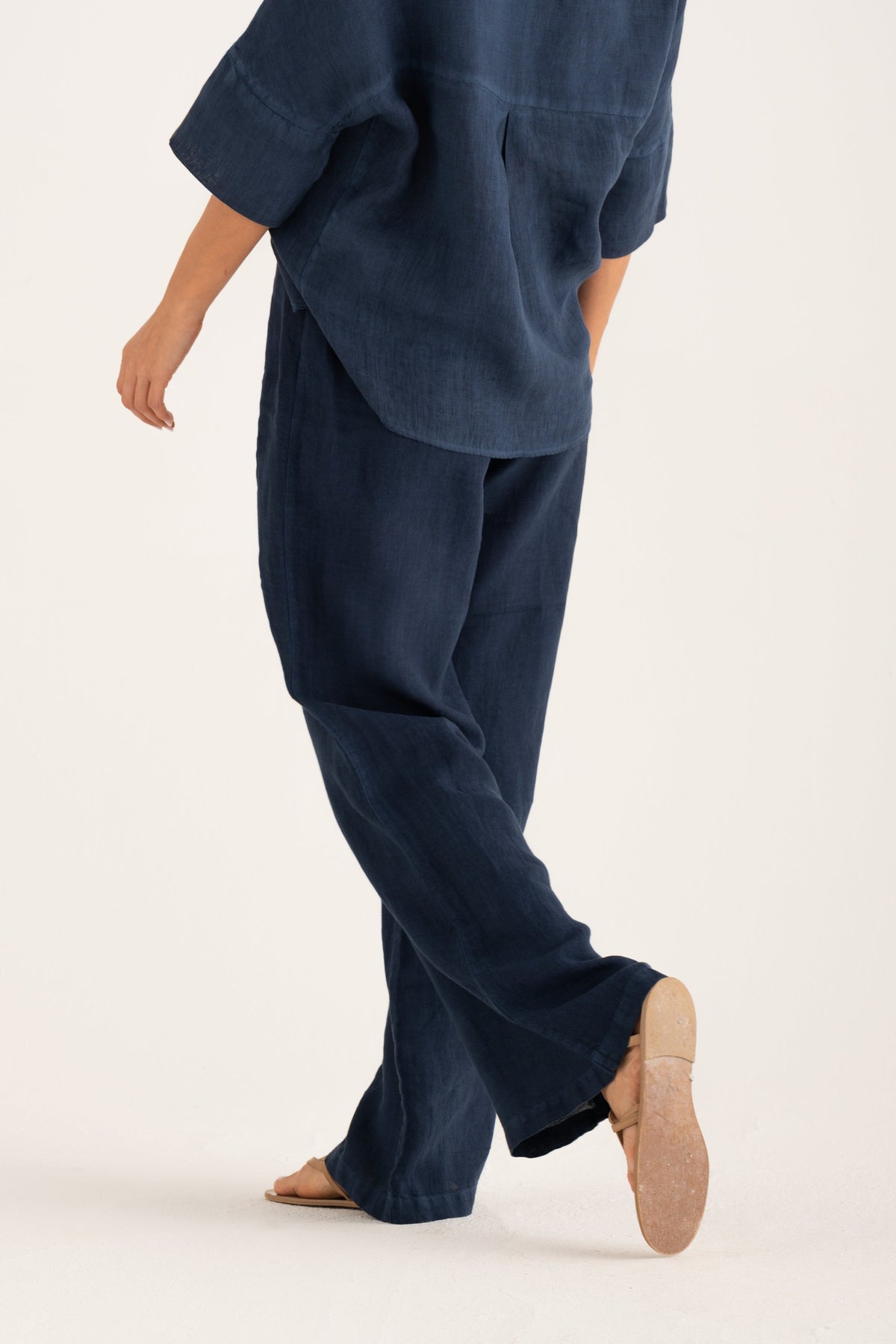 Women's Wide-Leg Linen Pants – Navy Fade, view 2