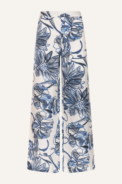 Women's Linen Wide-Leg Pants – Washed Blue Print, view 7