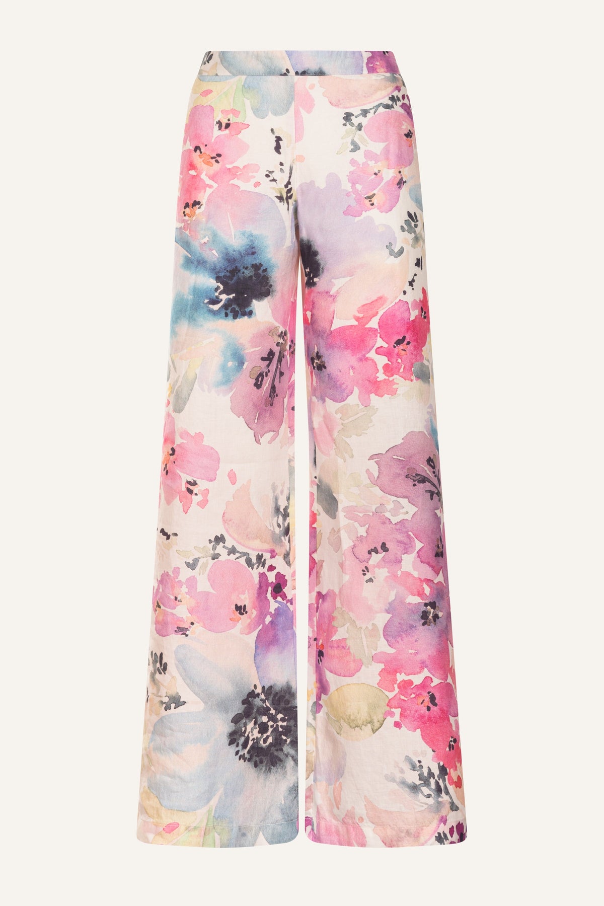 Women's Aquarelle Bloom Wide-Leg Linen Pants – Print, view 4