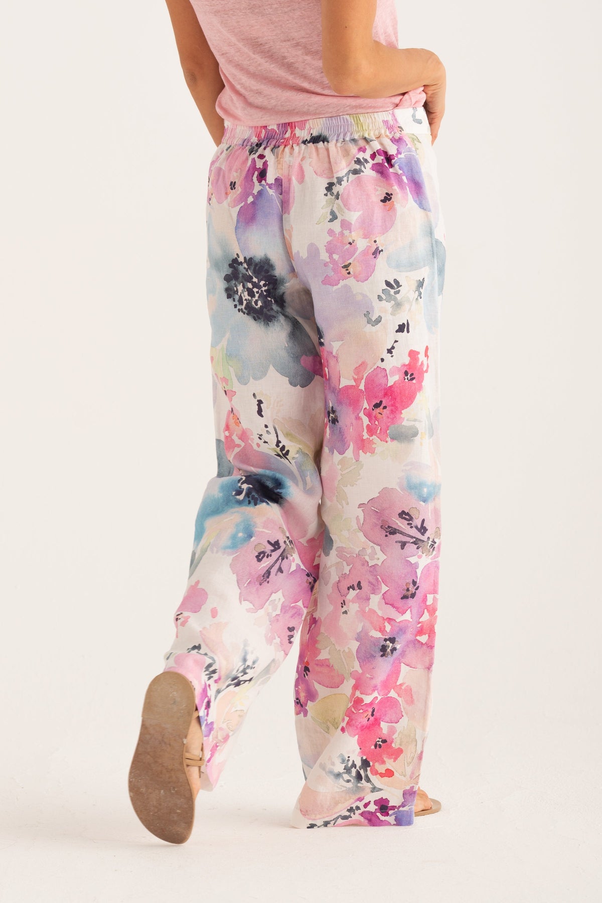 Women's Aquarelle Bloom Wide-Leg Linen Pants – Print, view 2
