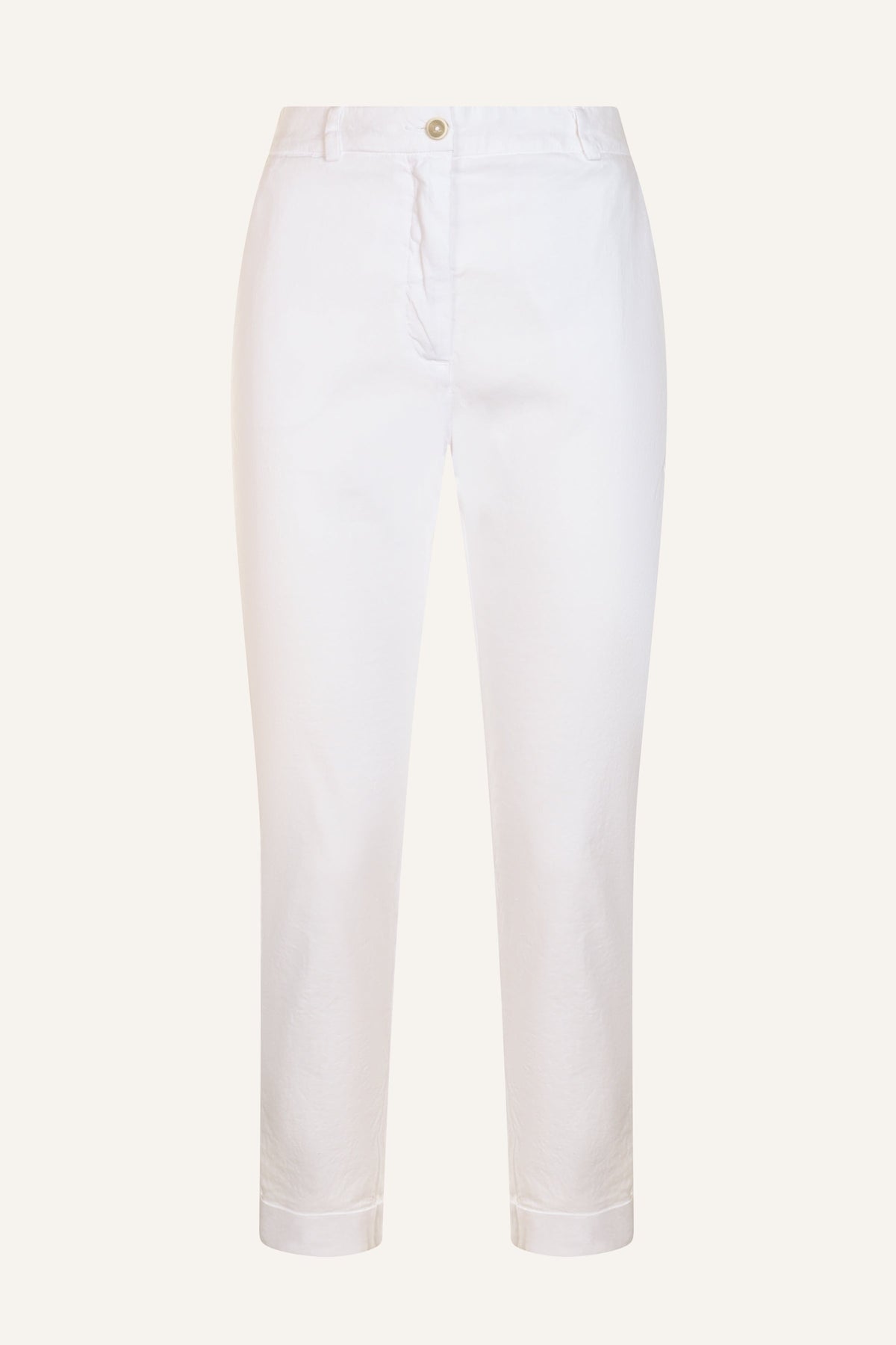 Women's Linen Chino Cropped Pants with Cuff – White, view 5