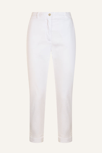 Women's Linen Chino Cropped Pants with Cuff – White, view 5