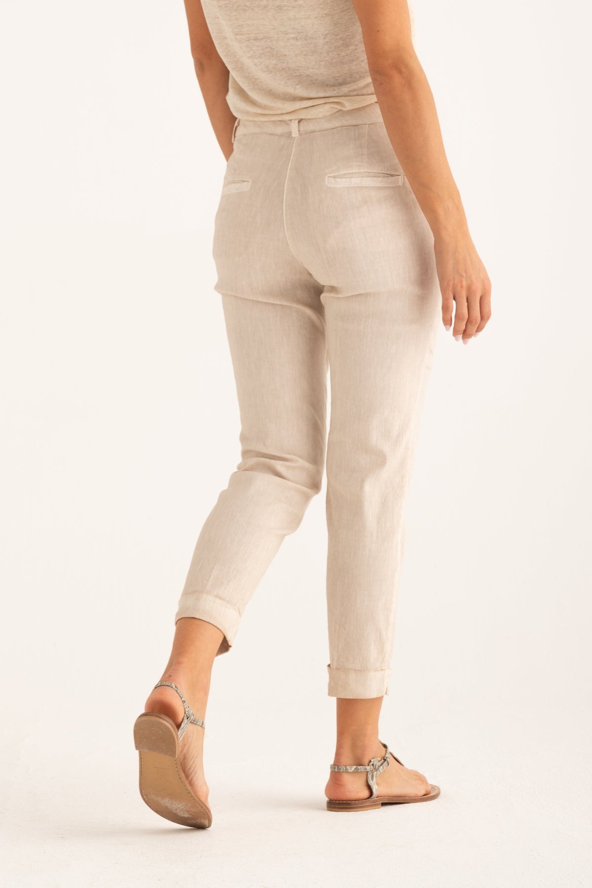 Women's Linen Chino Cropped Pants with Cuff – Safari Soft Fade, view 2