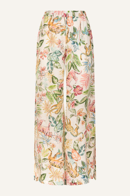 Women's Jungle Wide-Leg Linen Pants with Side Slits – Print, view 5