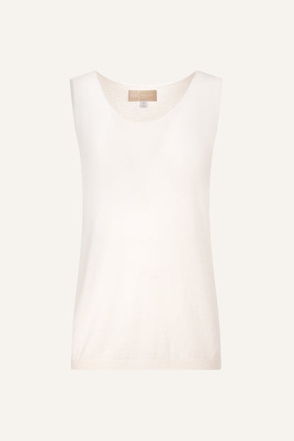 Women's Sleeveless Knit Top with Ribbed Hem – Bianco Lan, view 4