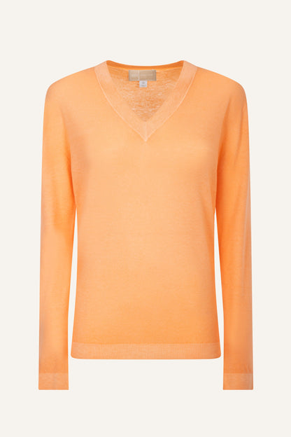 Women's V-Neck Knit Sweater – Tangerine, view 6