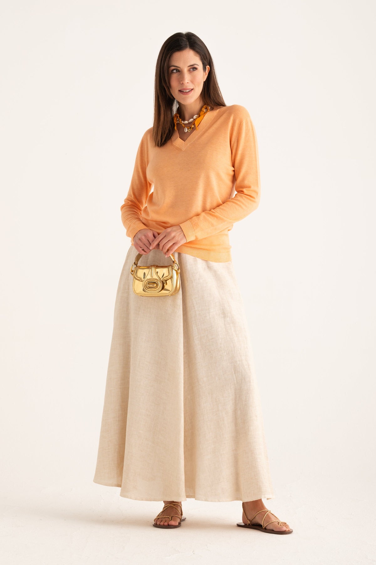 Women's V-Neck Knit Sweater – Tangerine, view 5