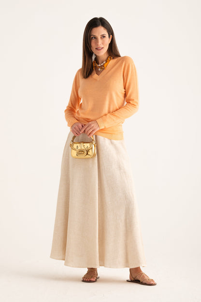 Women's V-Neck Knit Sweater – Tangerine, view 5