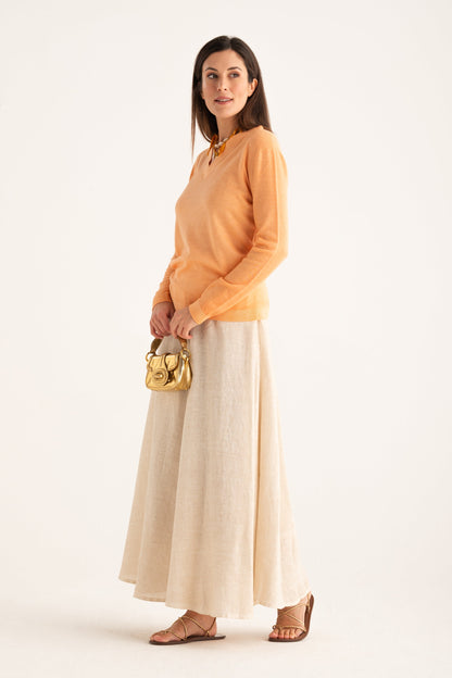 Women's V-Neck Knit Sweater – Tangerine, view 4