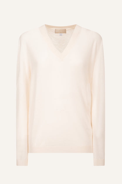 Women's V-Neck Knit Sweater – Bianco Lan, view 5