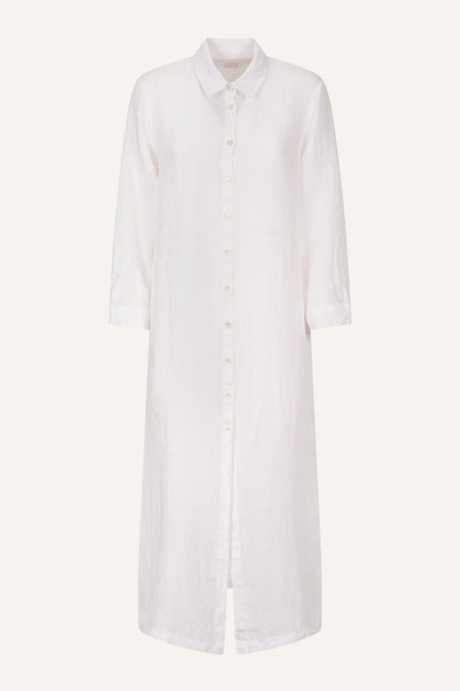 Women's Linen Shirt Dress – White, view 5