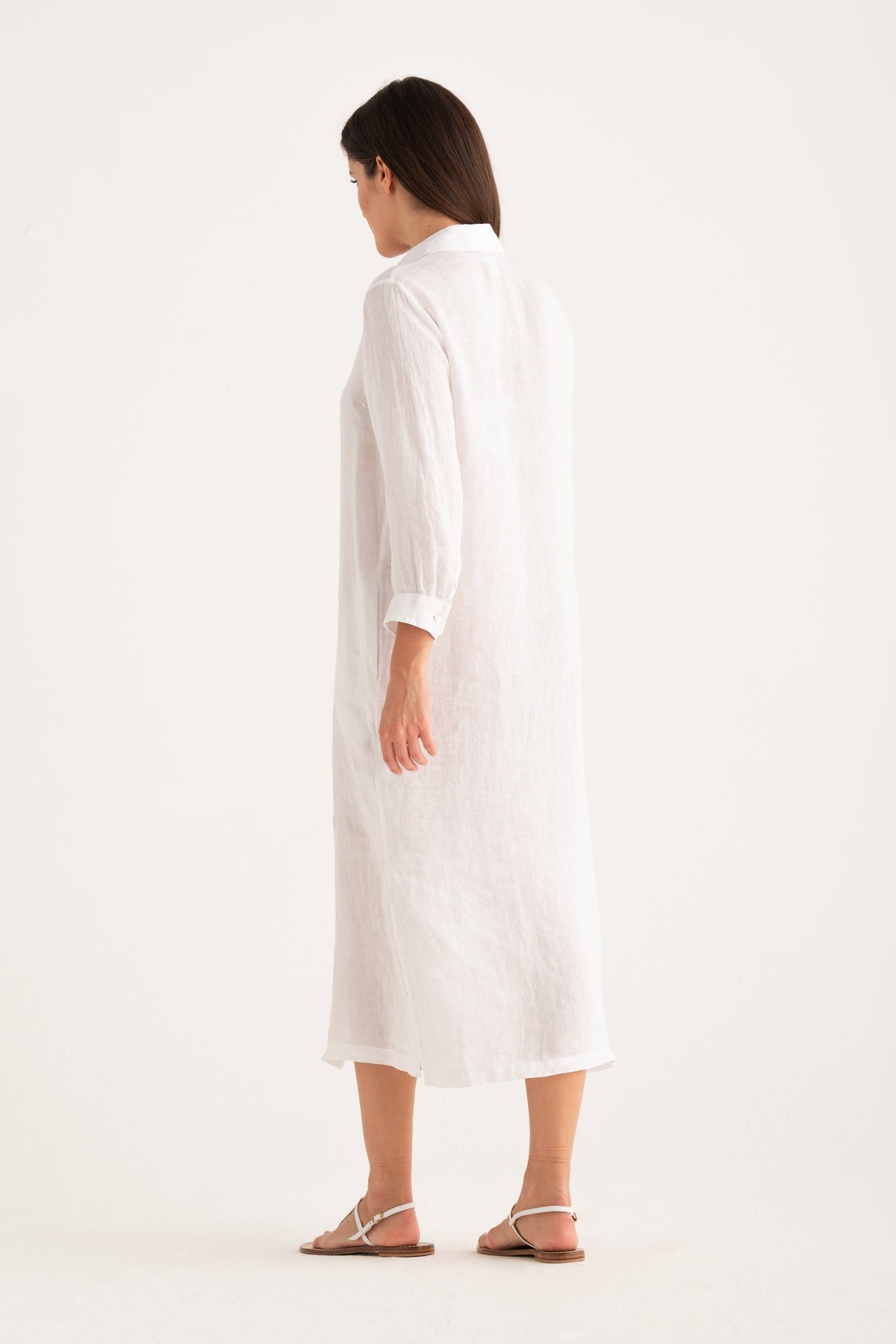 Women's Linen Shirt Dress – White, view 2