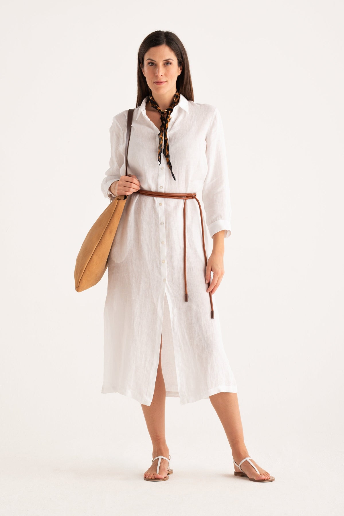 Women's Linen Shirt Dress – White, view 4