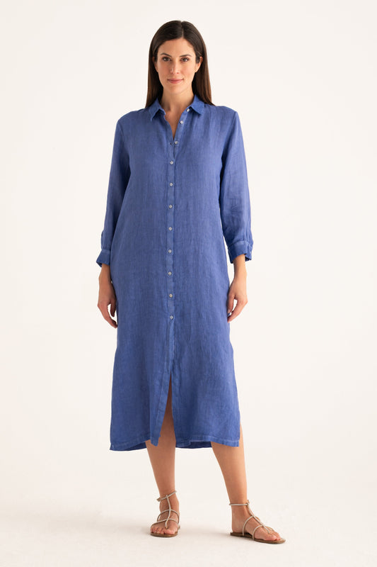 Women's Linen Shirt Dress – Ink Soft Fade, view 1