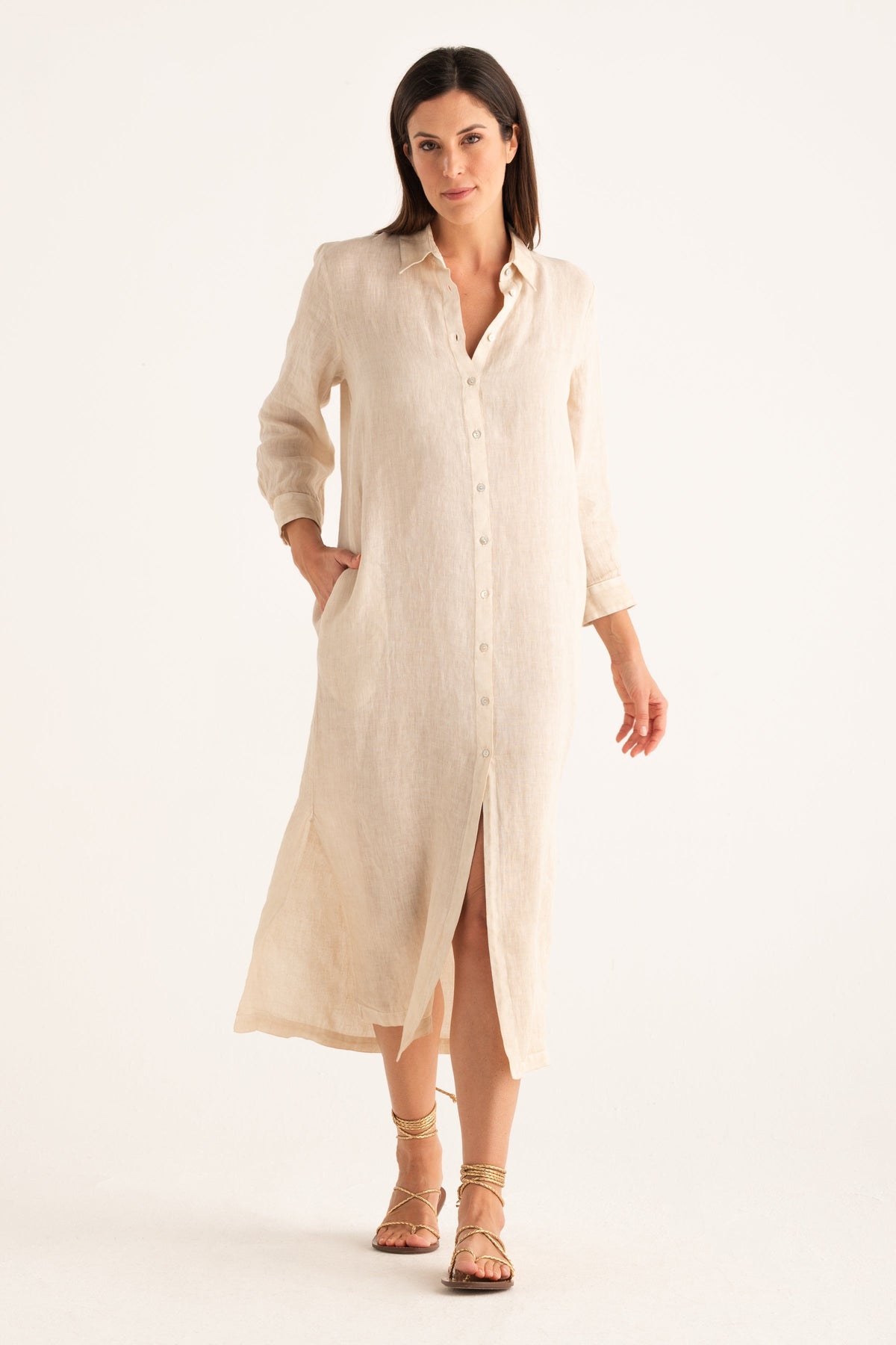Women's Linen Shirt Dress – Safari Soft Fade, view 1