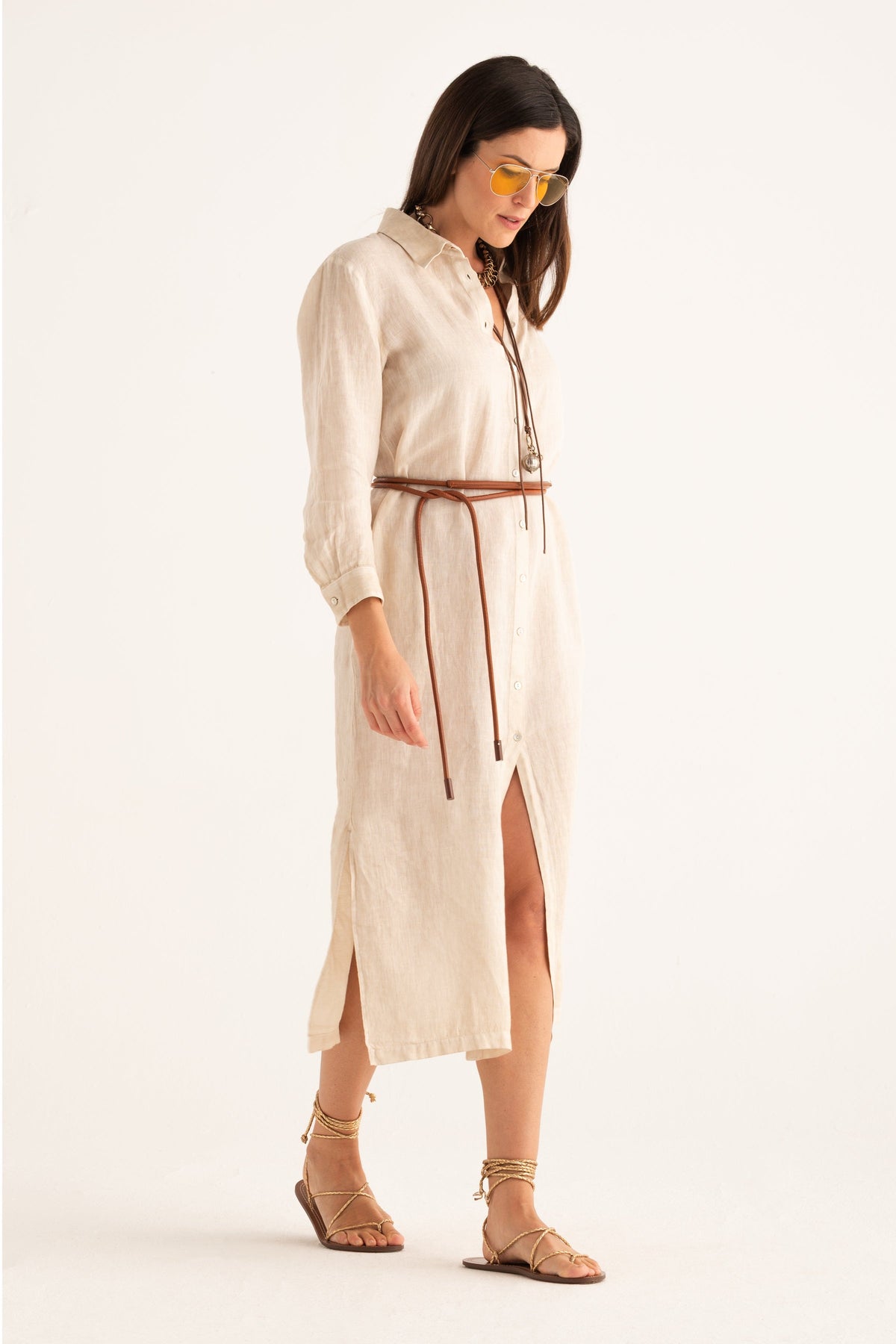 Women's Linen Shirt Dress – Safari Soft Fade, view 6
