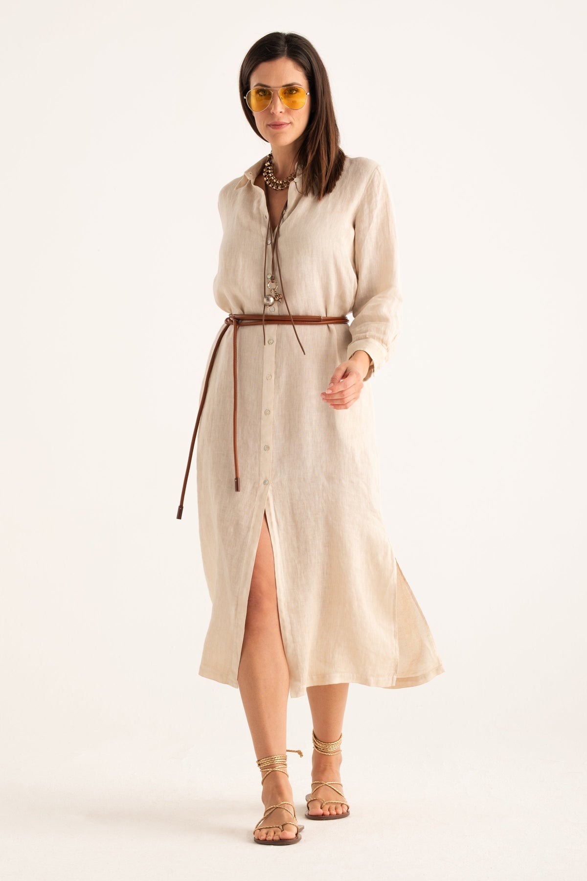 Women's Linen Shirt Dress – Safari Soft Fade, view 5