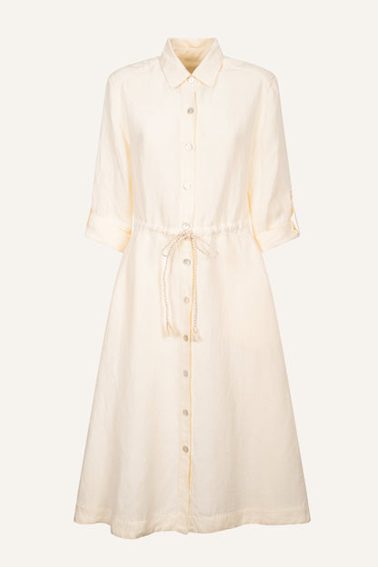 Women's Linen Shirt Dress with Tie Waist – Butter, view 7