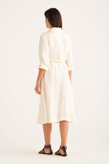 Women's Linen Shirt Dress with Tie Waist – Butter, view 2