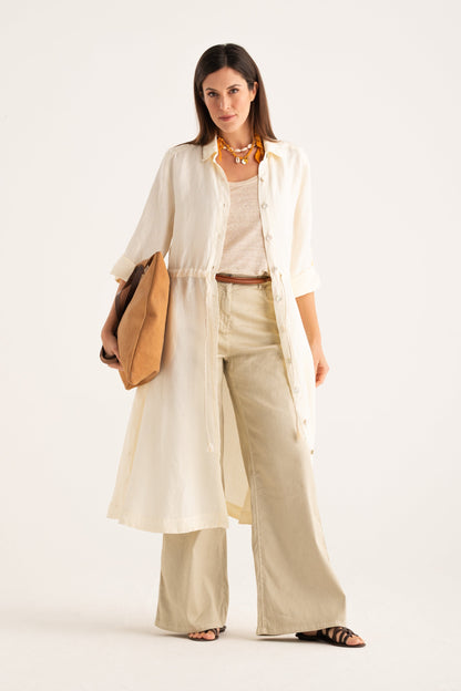 Women's Linen Shirt Dress with Tie Waist – Butter, view 6