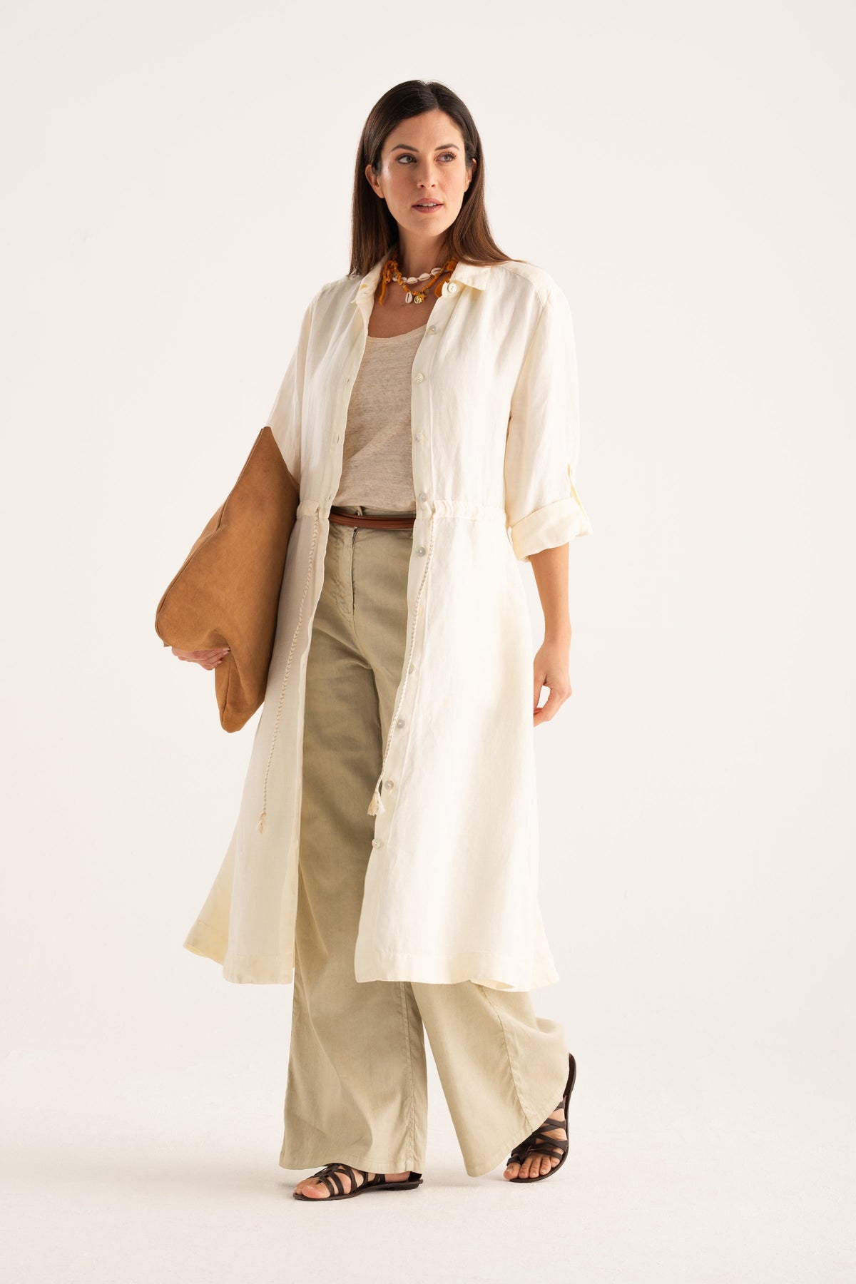 Women's Linen Shirt Dress with Tie Waist – Butter, view 5