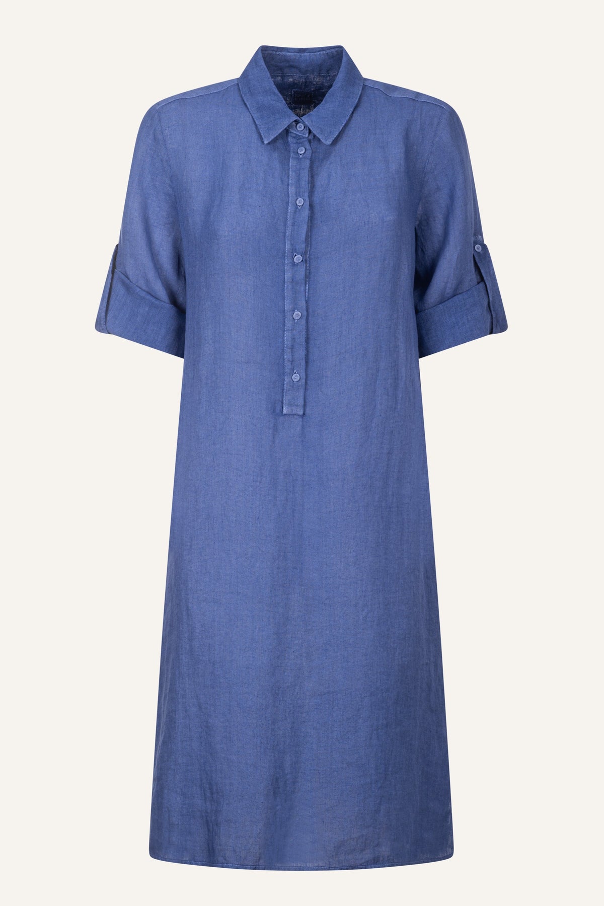 Women's Linen Dress with Roll-Up Sleeves – Ink Soft Fade, view 8