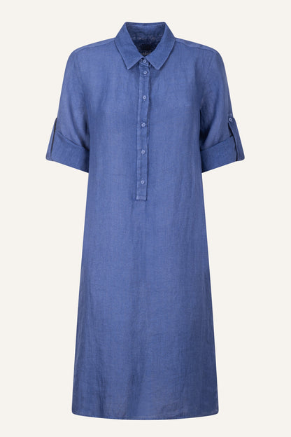Women's Linen Dress with Roll-Up Sleeves – Ink Soft Fade, view 8