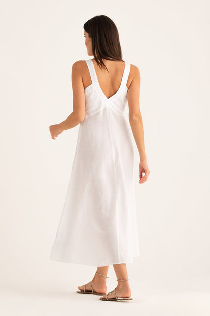 Women's Long Linen Dress with Sequin Details – White, view 2