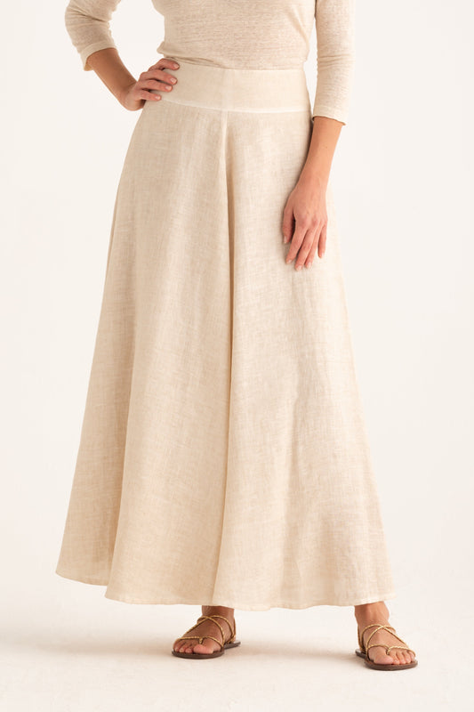 Women's Linen Flared Maxi Skirt – Safari Soft Fade, view 1