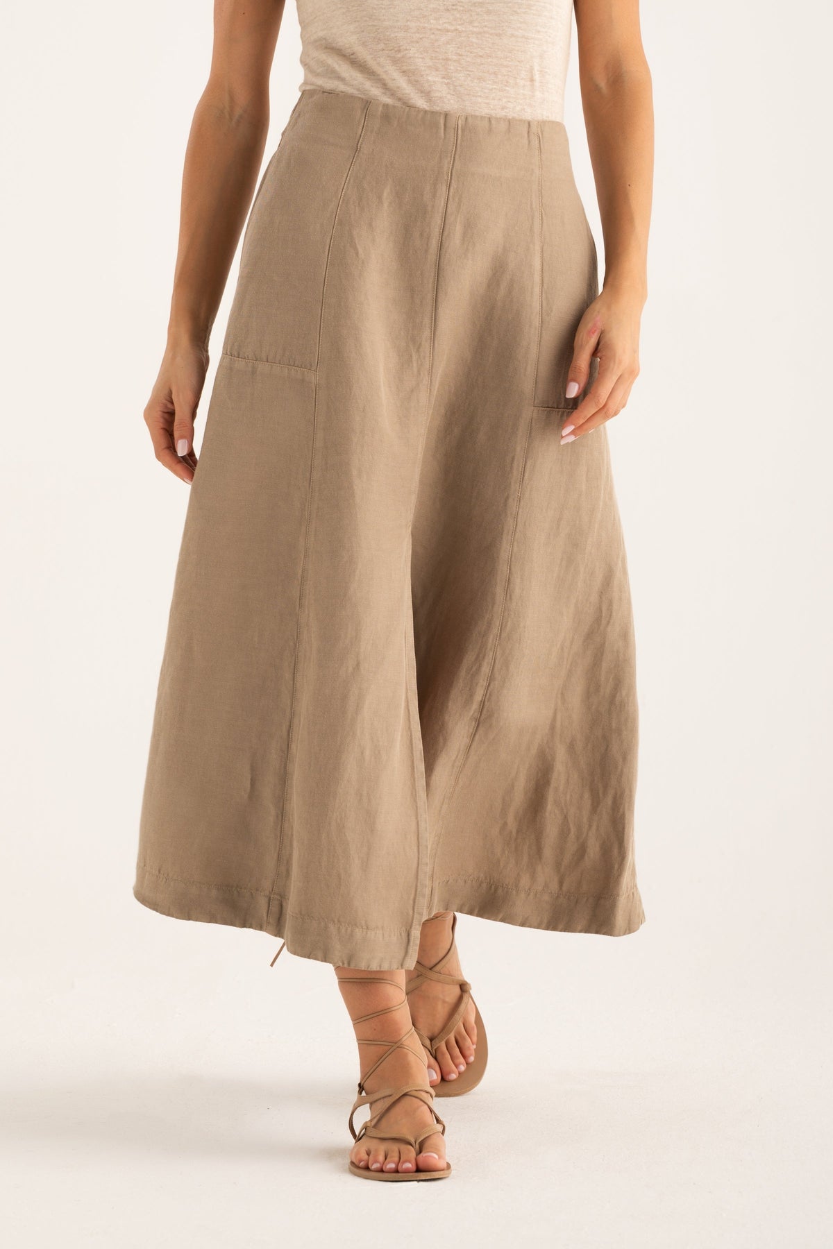 Women's Flared Maxi Linen Skirt with Front Slit – Savana, view 1