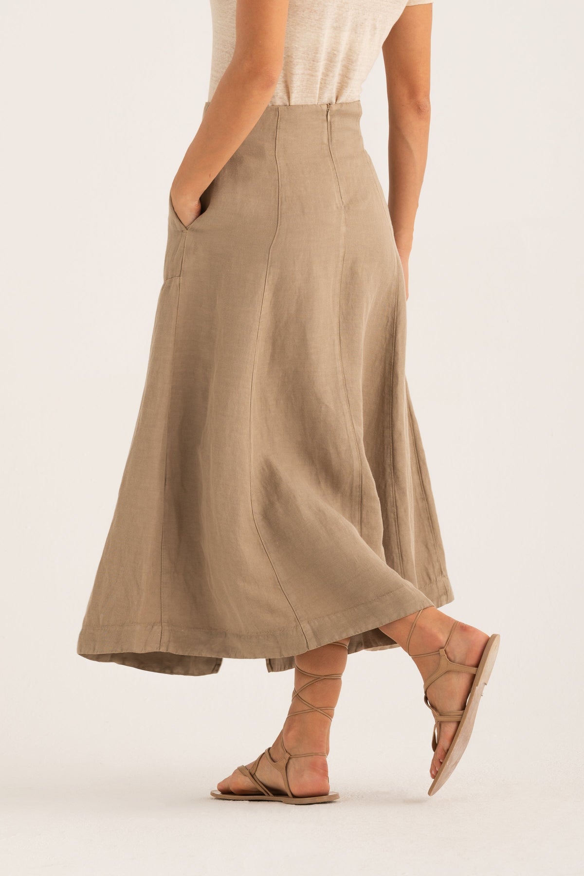 Women's Flared Maxi Linen Skirt with Front Slit – Savana, view 2