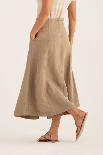 Women's Flared Maxi Linen Skirt with Front Slit – Savana, view 2