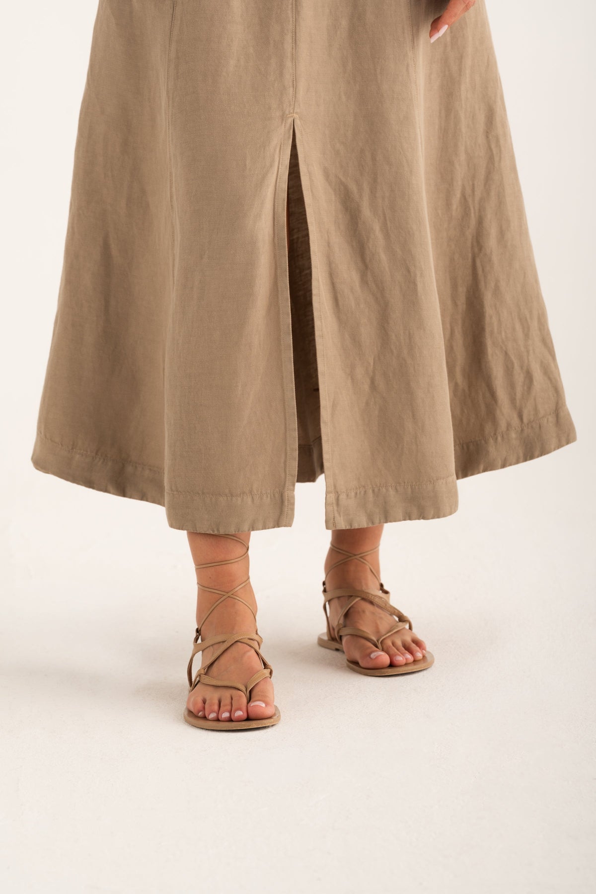 Women's Flared Maxi Linen Skirt with Front Slit – Savana, view 4