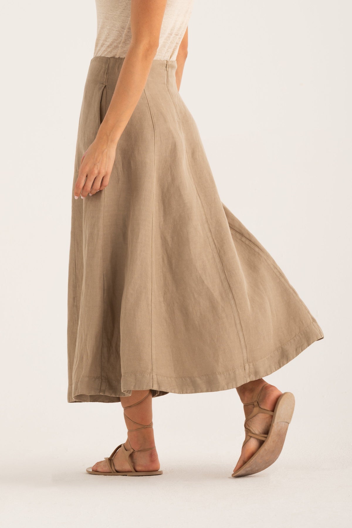Women's Flared Maxi Linen Skirt with Front Slit – Savana, view 5