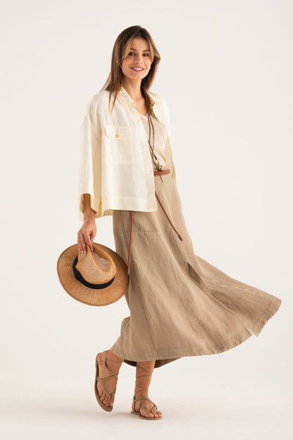 Women's Flared Maxi Linen Skirt with Front Slit – Savana, view 6