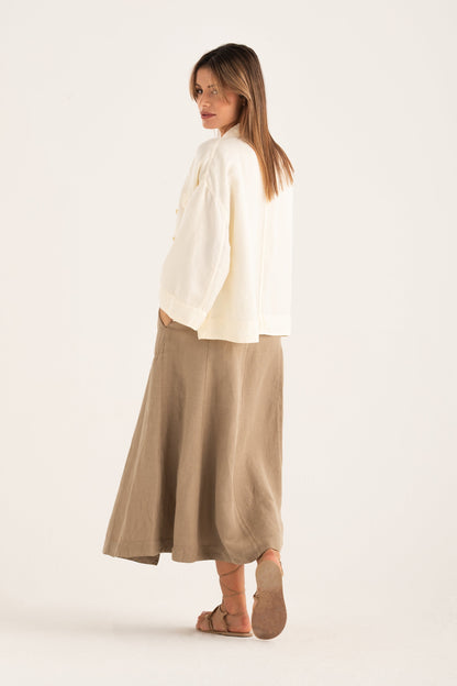 Women's Flared Maxi Linen Skirt with Front Slit – Savana, view 9