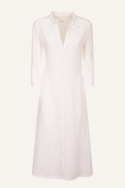 Women's Linen Midi Shirt Dress – White, view 7