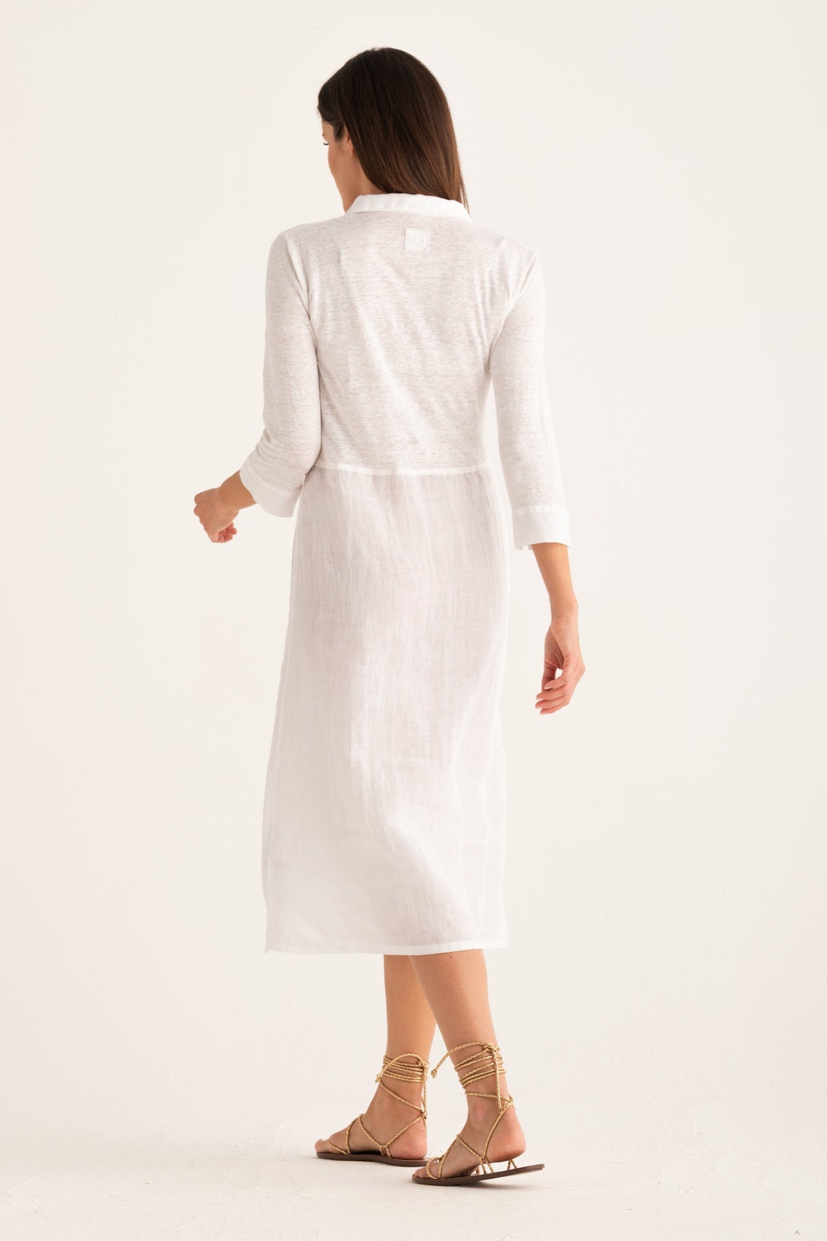Women's Linen Midi Shirt Dress – White, view 6