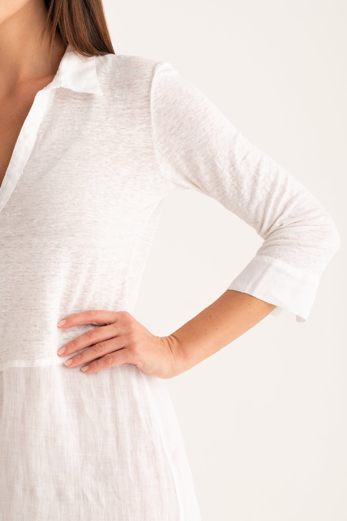 Women's Linen Midi Shirt Dress – White, view 3