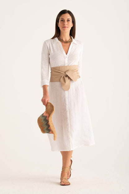 Women's Linen Midi Shirt Dress – White, view 5