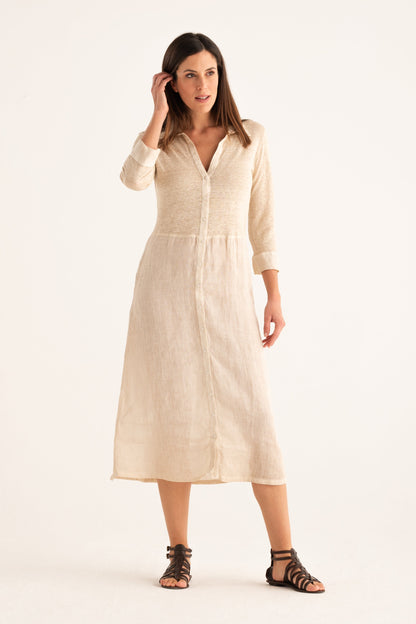 Women's Linen Midi Shirt Dress – Safari Soft Fade, view 4