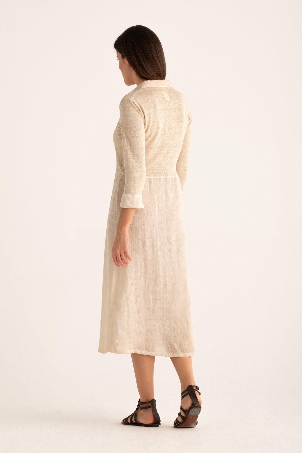 Women's Linen Midi Shirt Dress – Safari Soft Fade, view 2