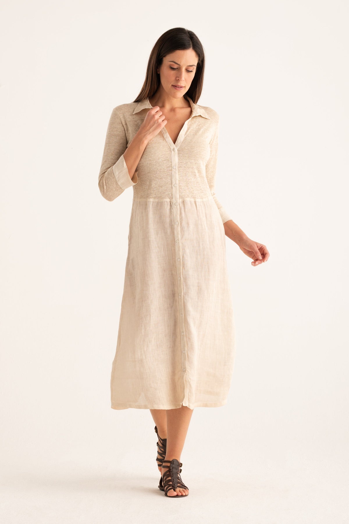 Women's Linen Midi Shirt Dress – Safari Soft Fade, view 1