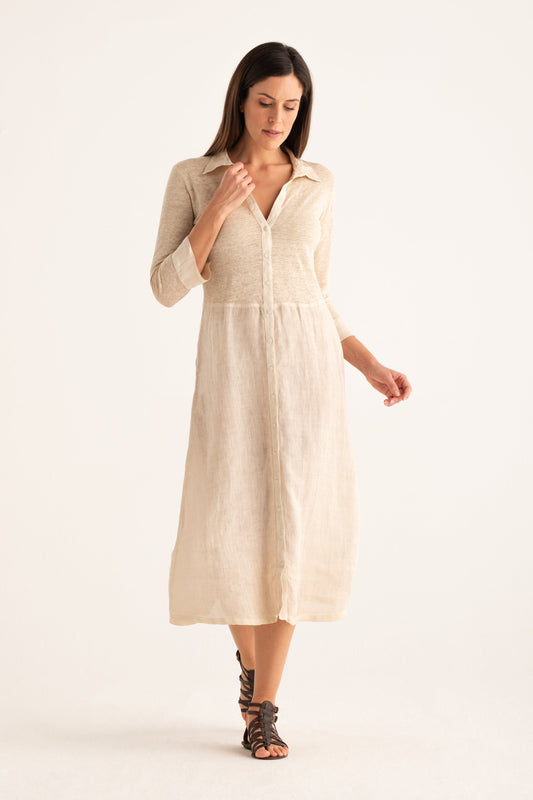 Women's Linen Midi Shirt Dress – Safari Soft Fade, view 1