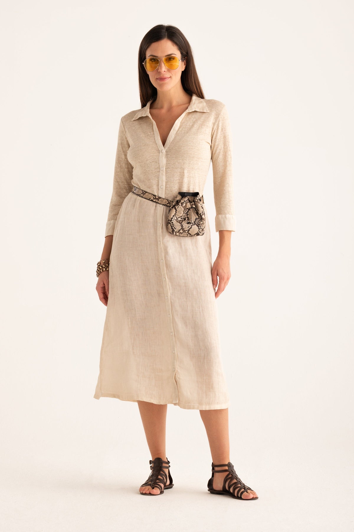 Women's Linen Midi Shirt Dress – Safari Soft Fade, view 5