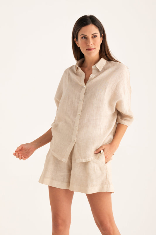 Women's Linen Oversized Shirt with Wide Sleeves – Safari Soft Fade, view 1