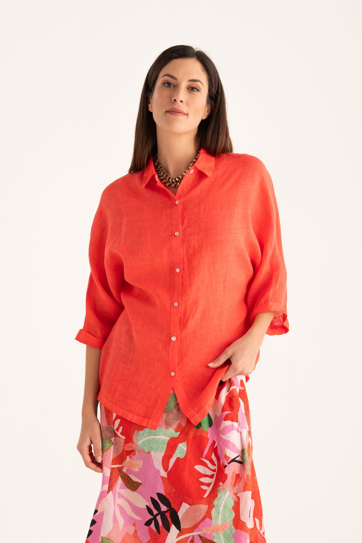 Women's Linen Oversized Shirt with Wide Sleeves – Anemone Soft Fade, view 1