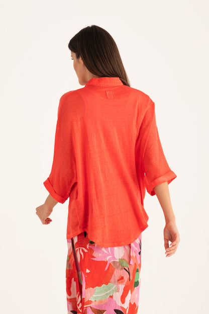 Women's Linen Oversized Shirt with Wide Sleeves – Anemone Soft Fade, view 2