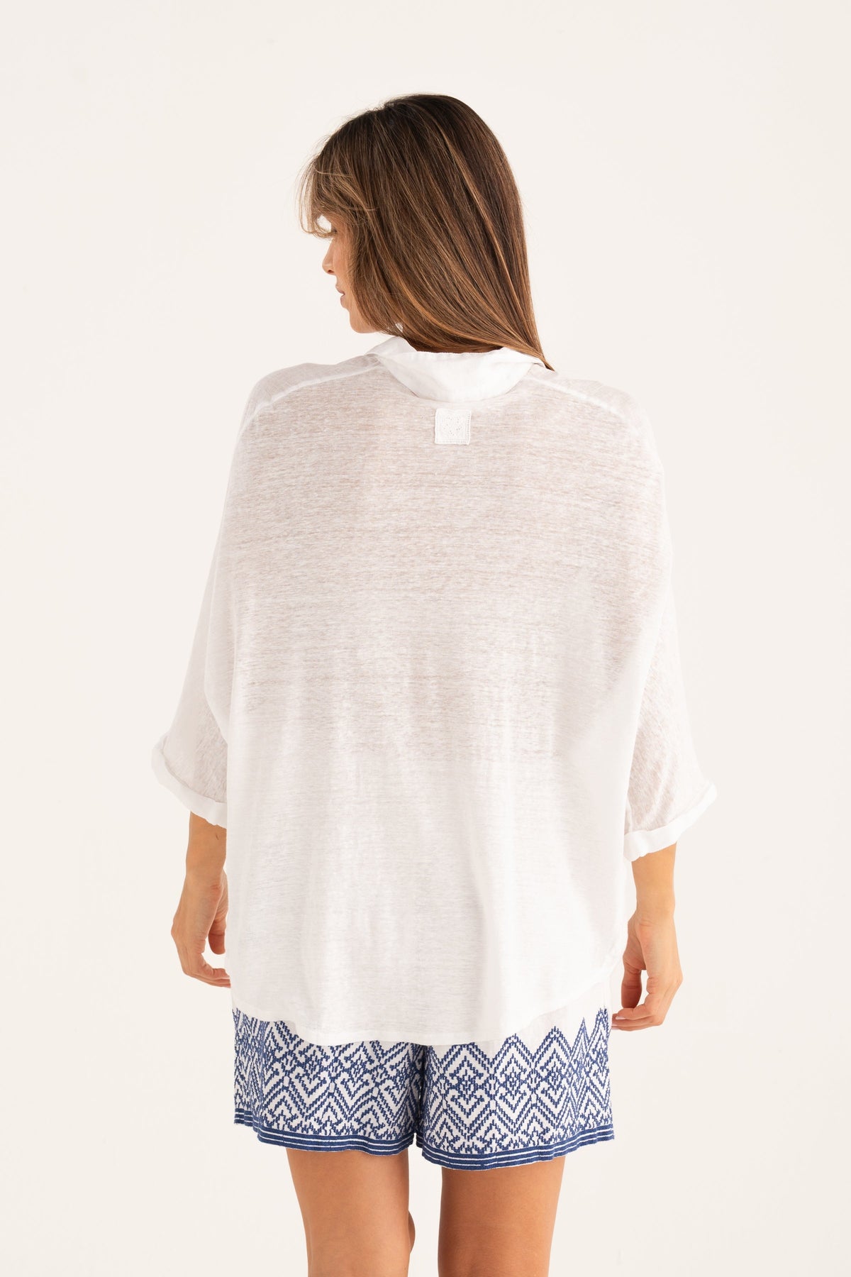 Women's Linen Oversized Shirt with Wide Sleeves – White, view 2